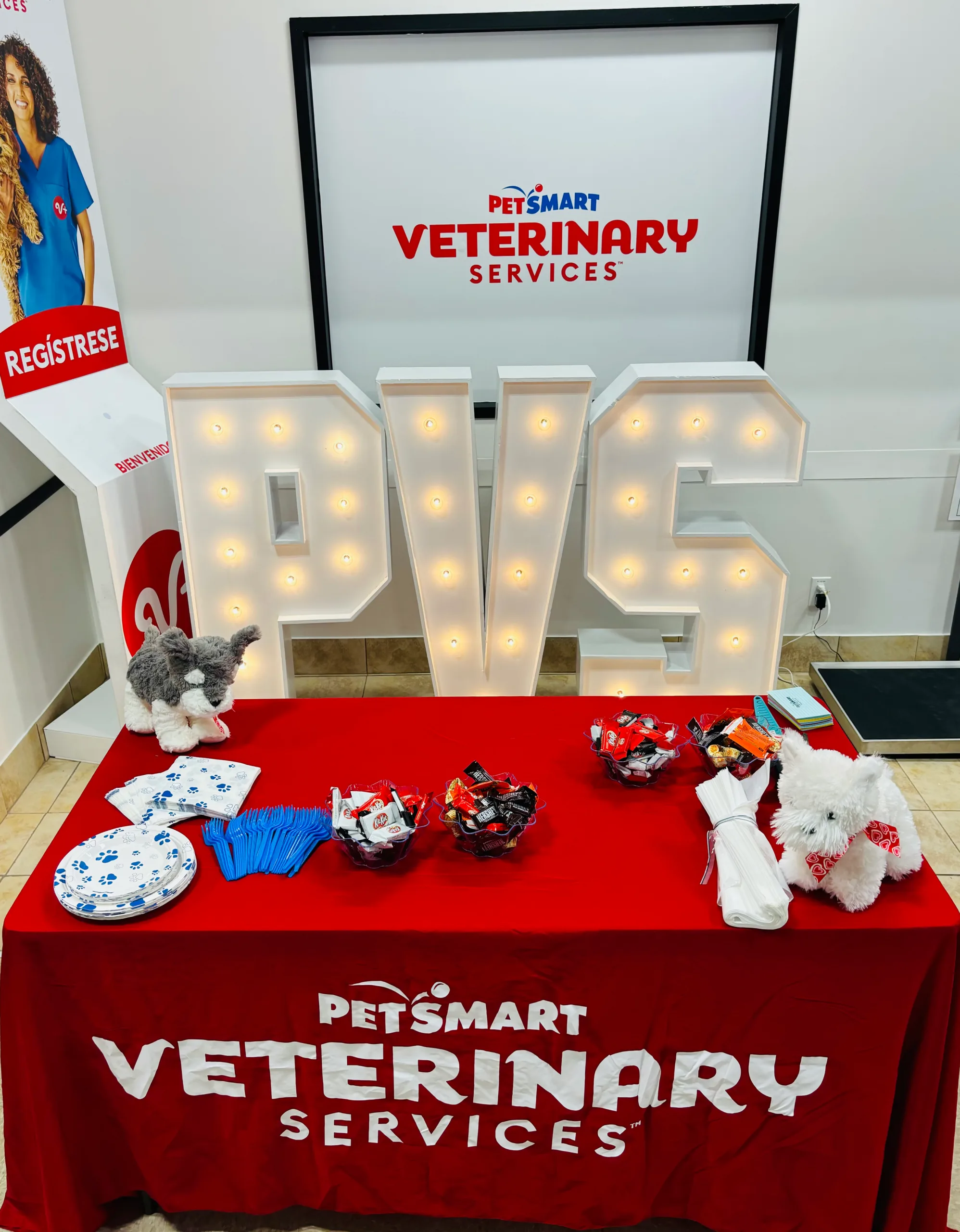 Light up PVS sign on welcome gift table