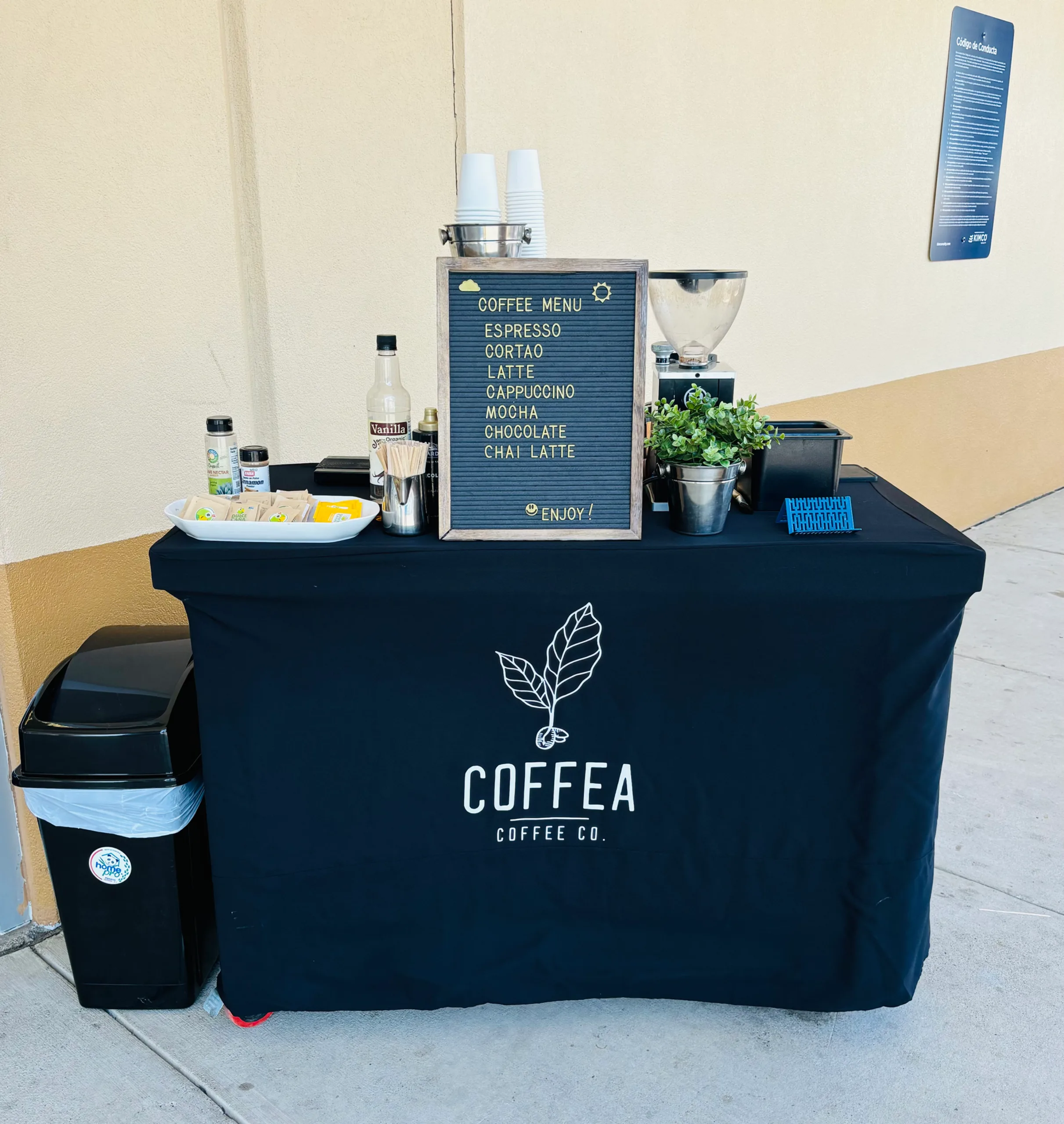 Coffee and tea stand at the grand opening